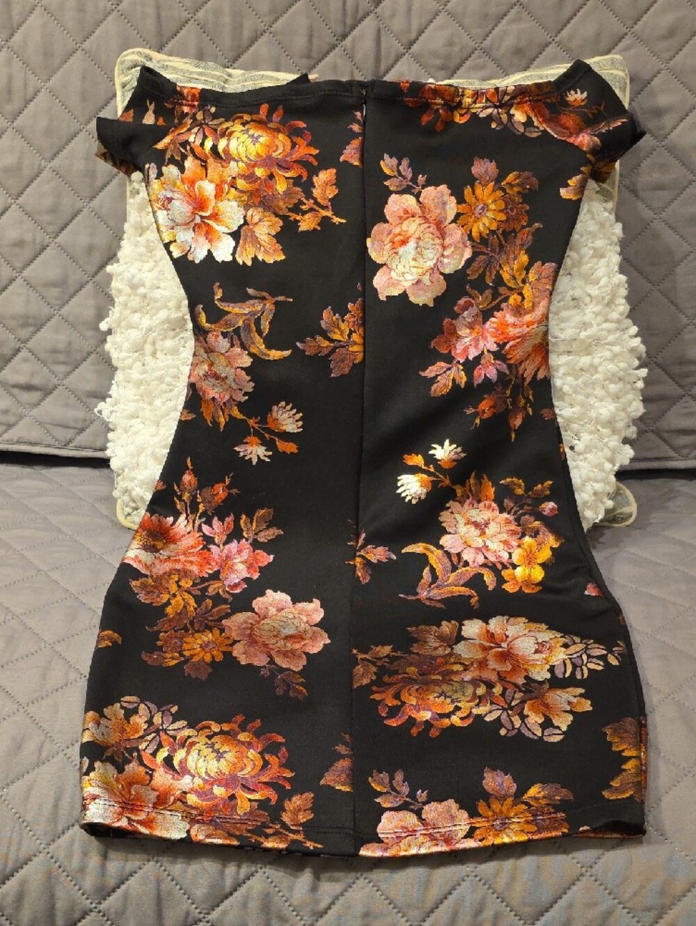 Privy Black Mini Dress with Pink & Orange Floral Foil Like Print Cutout - Picture 11 of 15